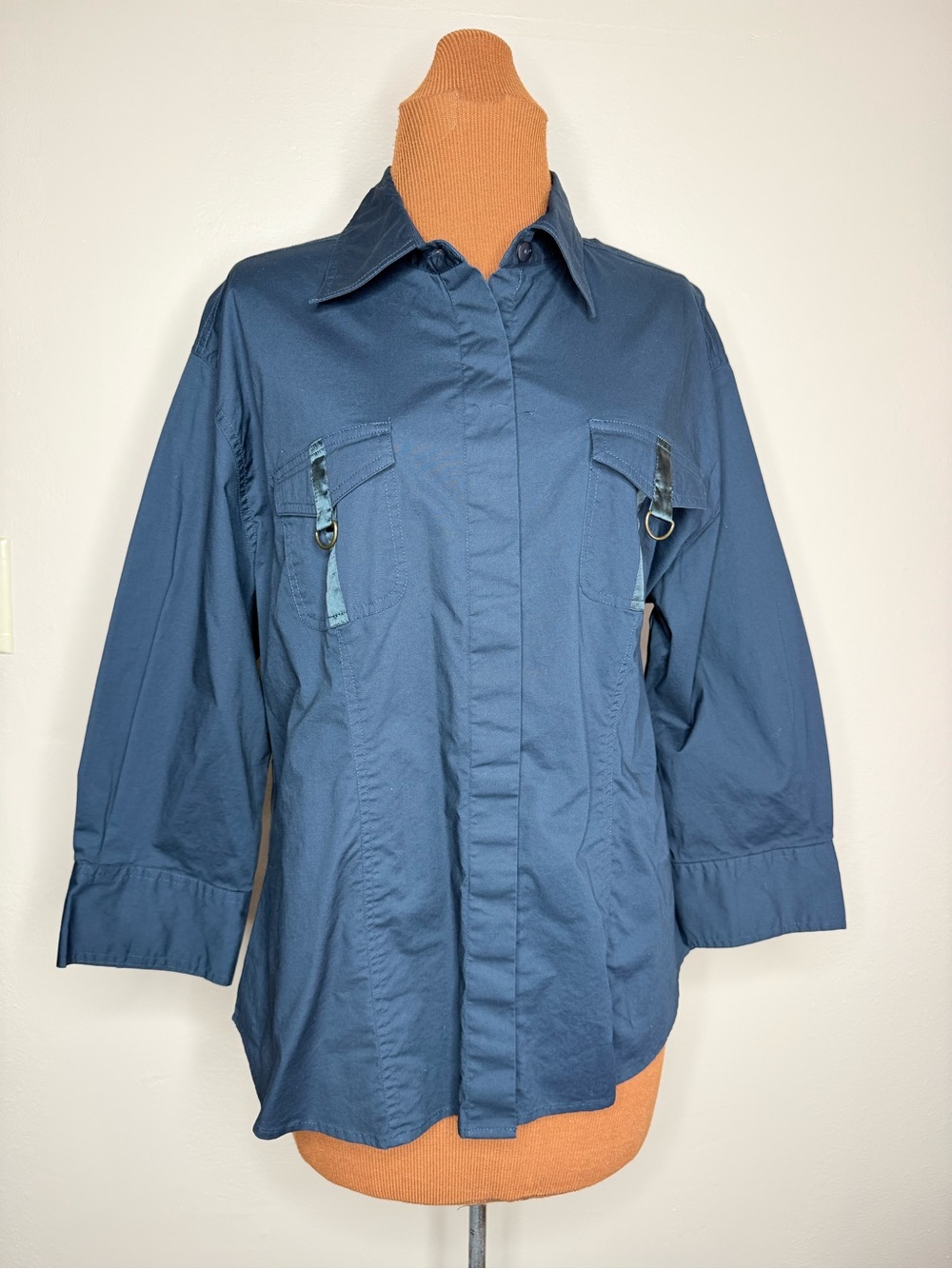 Venca Navy Blue Utility Button-Up Blouse Size 1X